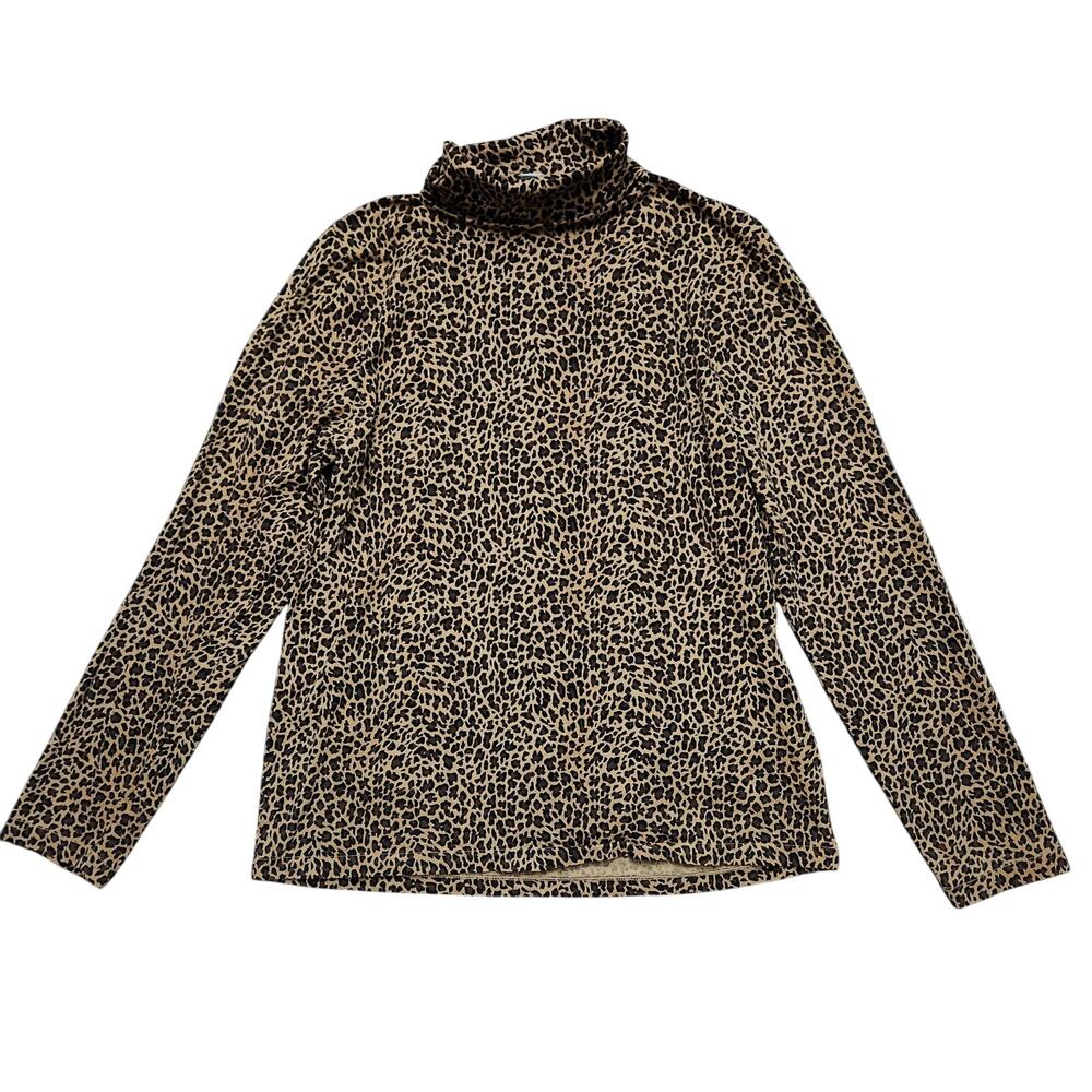 J. Crew Leopard Print Turtleneck Tissue Crepe 100% Cotton Top Size Large